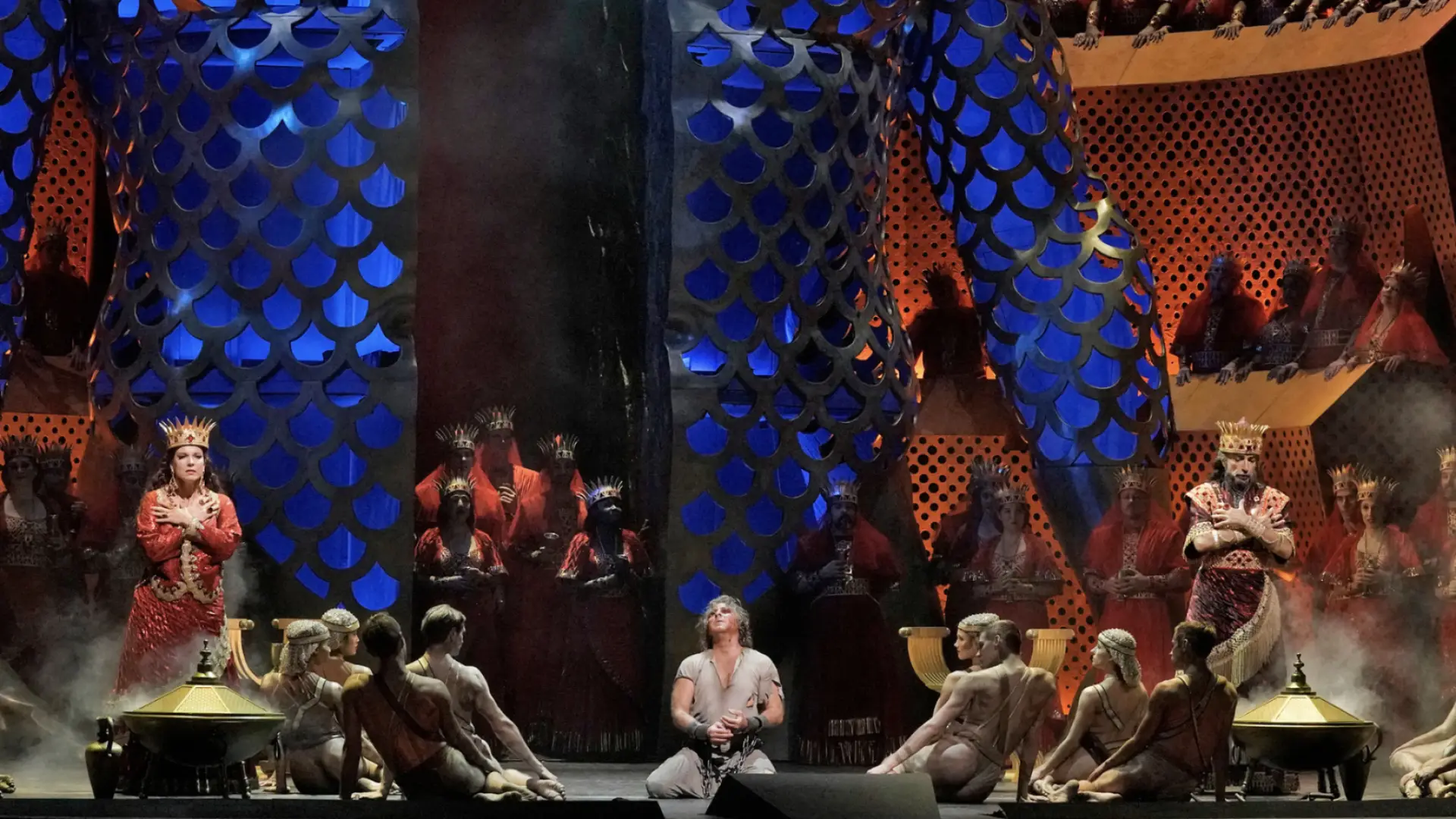 Scene from stage performance of "Samson et Dalila" at the Met Opera.